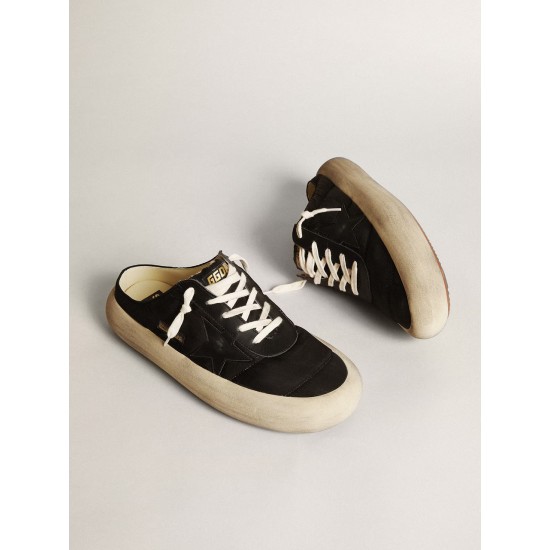 Men's Space-Star Sabots in black nylon with black leather star