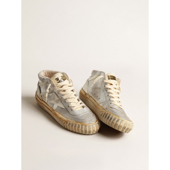 Men’s Mid Star in silver metallic leather with ivory star