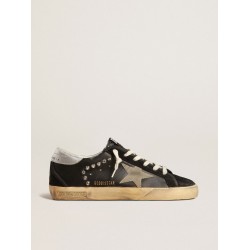 Men’s Super-Star in black leather and suede with silver studs