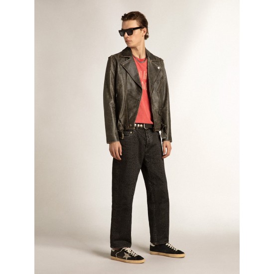 Men’s Super-Star in black leather and suede with silver studs