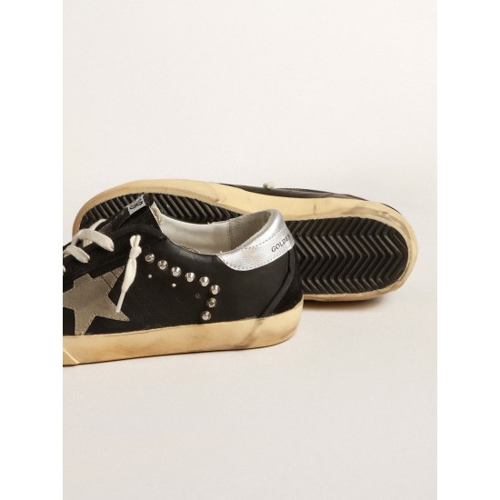 Men’s Super-Star in black leather and suede with silver studs