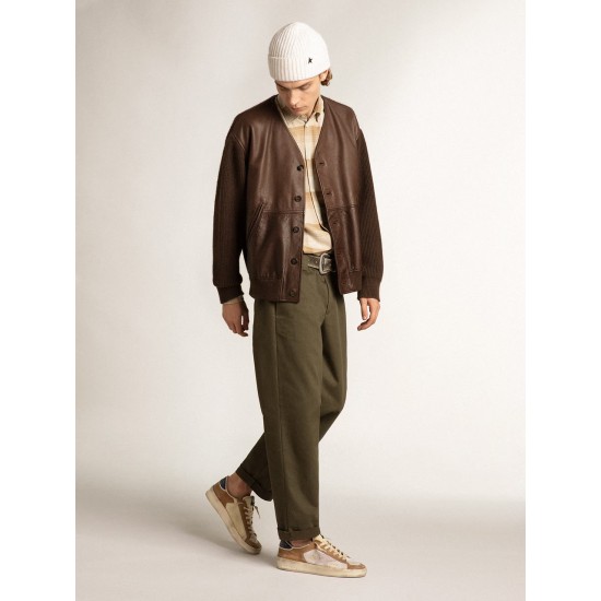 Stardan in beige nylon and mesh with tobacco suede inserts