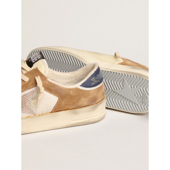 Stardan in beige nylon and mesh with tobacco suede inserts