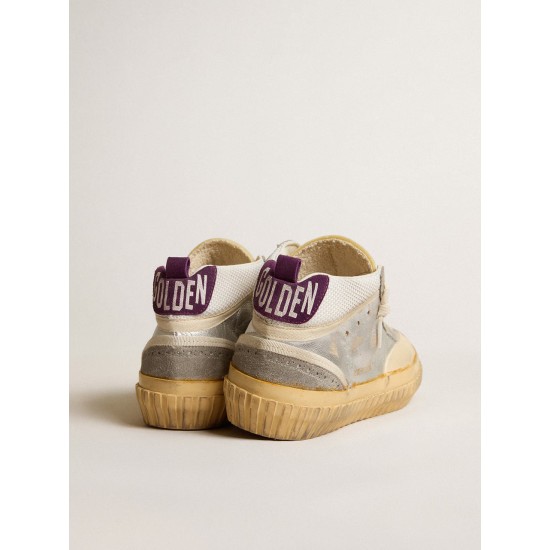 Mid Star LAB in silver metallic leather and mesh with perforated star