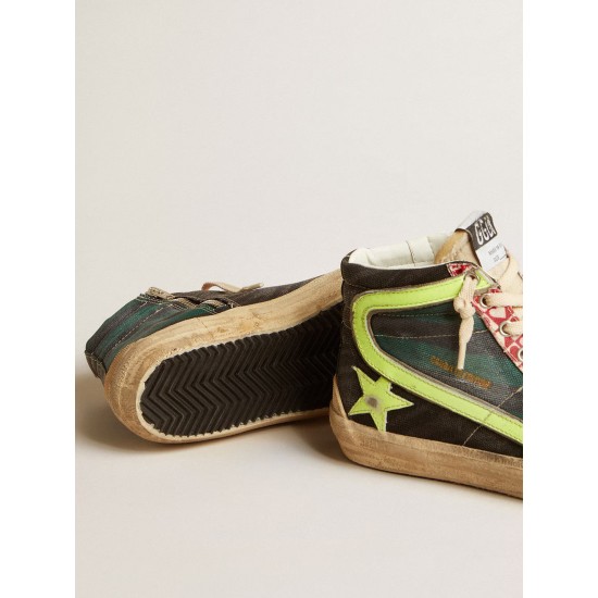 Men’s Slide LAB in camo canvas with yellow leather star and flash