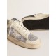 Stardan in white leather and mesh with blue metallic heel tab