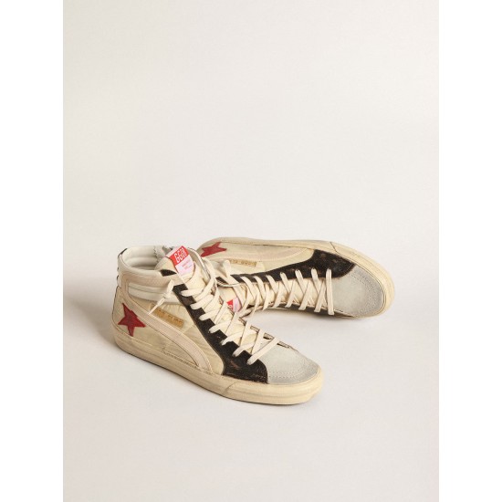 Slide LTD in faded nylon with suede star and beige flash
