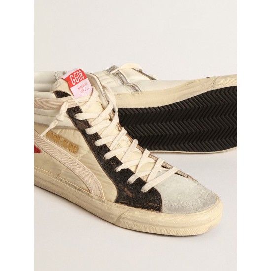 Slide LTD in faded nylon with suede star and beige flash