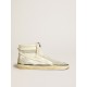 Slide LAB in aged-white nappa leather with gray suede star and white leather flash