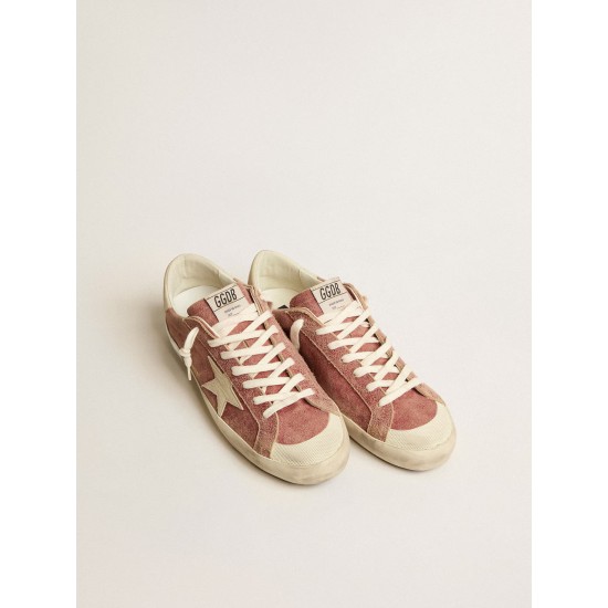 Super-Star in red leather with cream nubuck star and heel tab