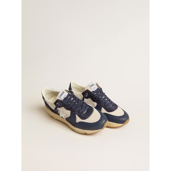 Running Sole in cream mesh and blue leather with a white leather star