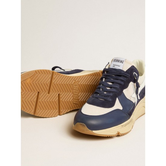 Running Sole in cream mesh and blue leather with a white leather star
