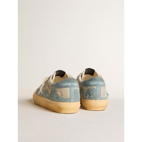 Super-Star in light blue mesh and nylon with white leather star