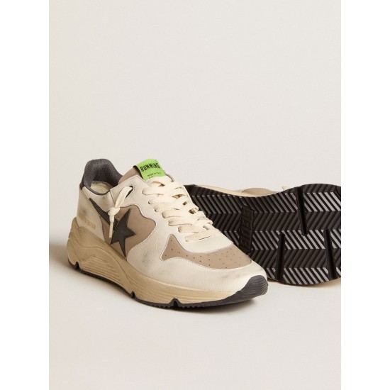 Men's Running Sole LTD in gray leather and white nappa with black leather star