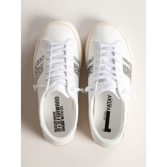 Yatay Model 1B sustainable sneakers with white bio-based upper and silver recycled glitter Y