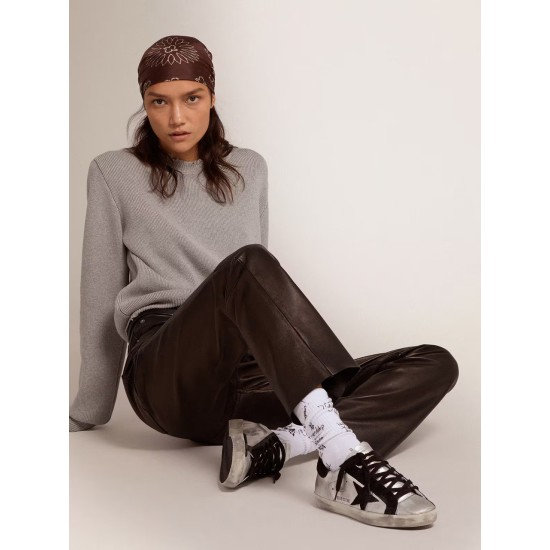 Women's Super-Star in silver leather with contrasting inserts