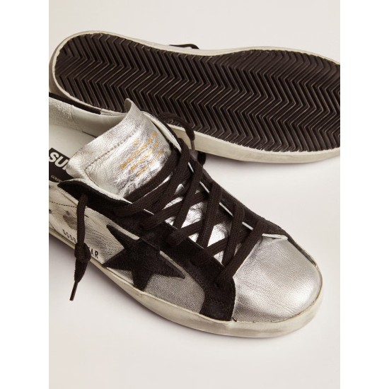 Women's Super-Star in silver leather with contrasting inserts
