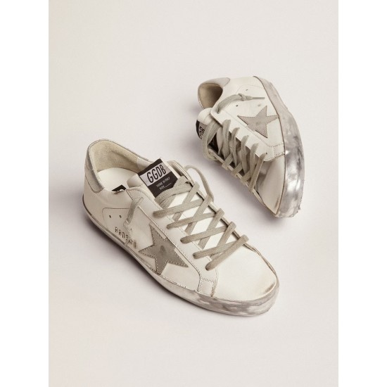 Women's Super-Star with silver sparkle foxing and metal stud lettering