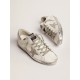 Women's Super-Star with silver sparkle foxing and metal stud lettering
