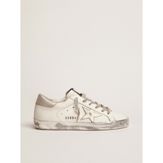 Women's Super-Star with silver sparkle foxing and metal stud lettering