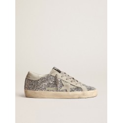 Women's Super-Star in silver glitter with ice-gray suede star