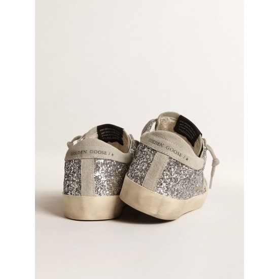 Women's Super-Star in silver glitter with ice-gray suede star