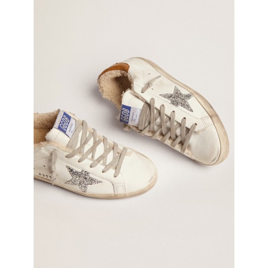 Women's Super-Star with shearling lining and silver glitter star