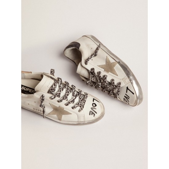Women's Super-Star in white leather with gray suede star