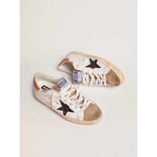 Women's Super-Star with black glitter star and pink heel tab