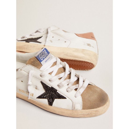 Women's Super-Star with black glitter star and pink heel tab