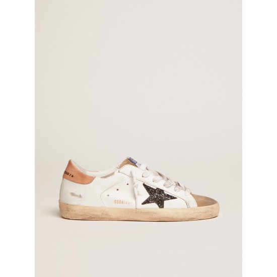 Women's Super-Star with black glitter star and pink heel tab