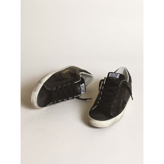 Women's Super-Star in black nappa with black star and glitter heel tab