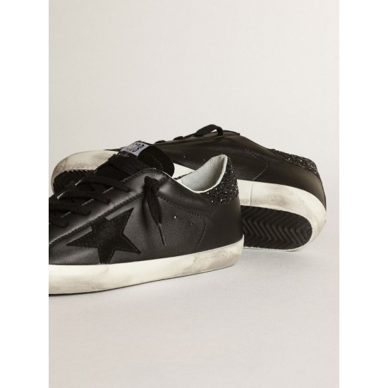 Women's Super-Star in black nappa with black star and glitter heel tab