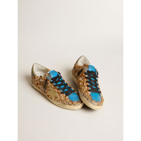 Women’s Super-Star LAB in leopard pony skin with gold star and gray heel tab