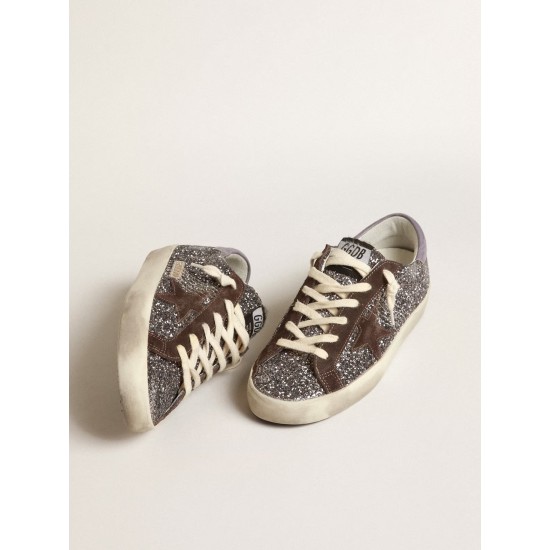 Super-Star in glitter with a brown star and lilac heel tab