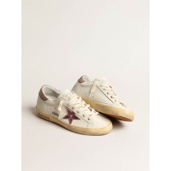 Women's Super-Star in white nappa with pink metallic leather star