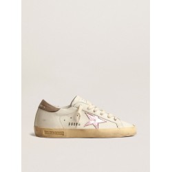 Women's Super-Star in white nappa with pink metallic leather star