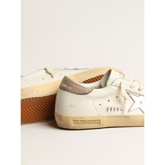 Women's Super-Star in white nappa with pink metallic leather star