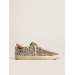 Women's Super-Star in platinum glitter with dove-gray suede star