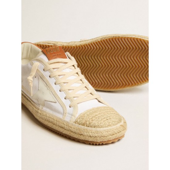 Women’s Super-Star LTD in canvas with white leather star and raffia toe