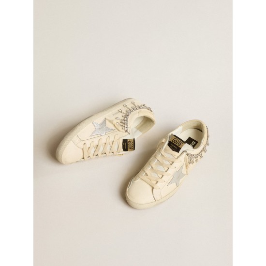 Women's Super-Star LTD in nappa leather with silver metallic leather star and rhinestones