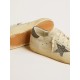 Super-Star LTD with cream-colored leather star with Swarovski crystals and blue leather heel tab with lizard print