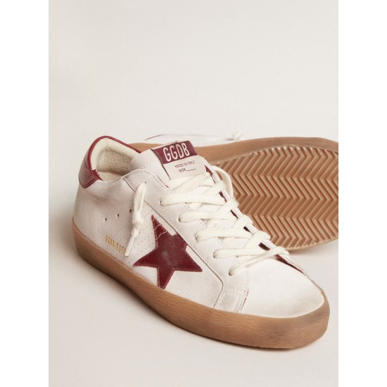 Super-Star in white suede with burgundy leather star and heel tab