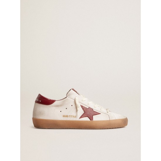 Super-Star in white suede with burgundy leather star and heel tab