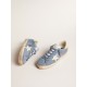 Super-Star in light blue suede with beige leather star and heel tab