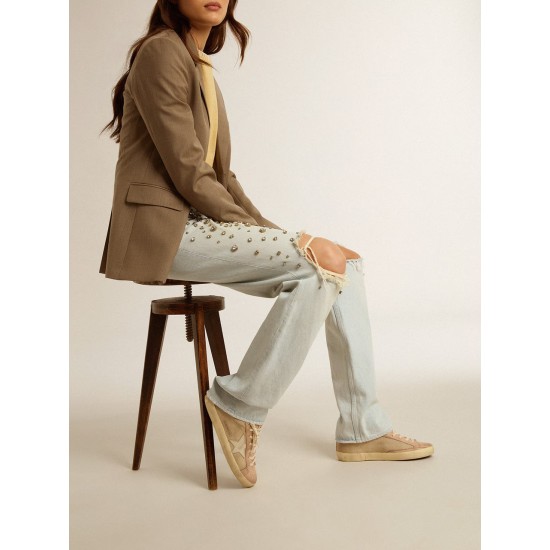 Super-Star LTD in white mesh and pink nubuck with Swarovski crystals heel tab