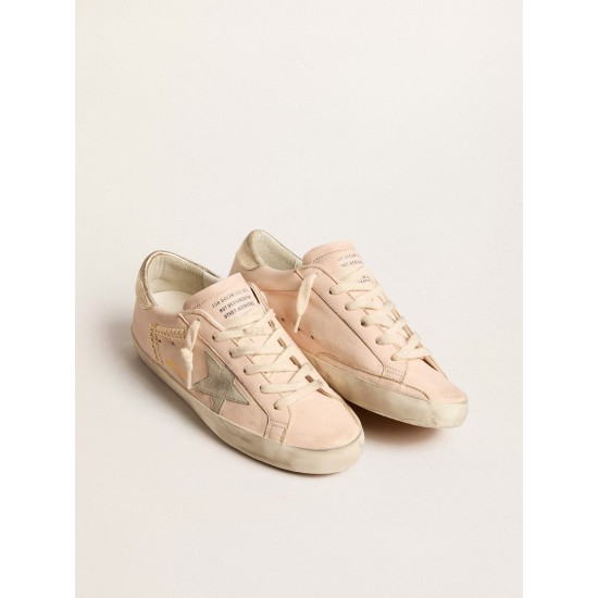Women's Super-Star in pink nappa with ice-gray star and platinum heel tab