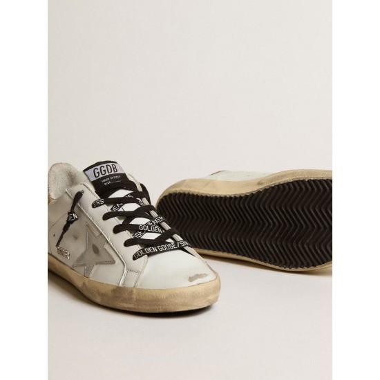 Women's white leather Super-Star sneakers with glittery heel tab