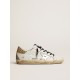 Women's white leather Super-Star sneakers with glittery heel tab