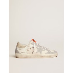 Super-Star LTD in white leather and mesh with star and inserts in Swarovski micro-crystals